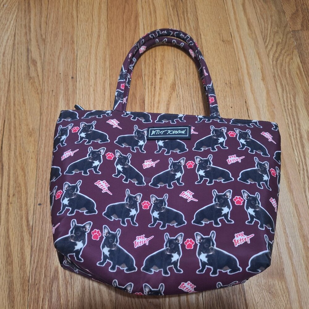 Betsey Johnson French Bull Dog Maroon Insulated Lunch Tote Bag